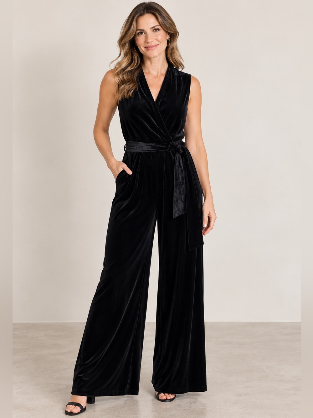 Simply Vera sz L black velvet wide leg jumpsuit